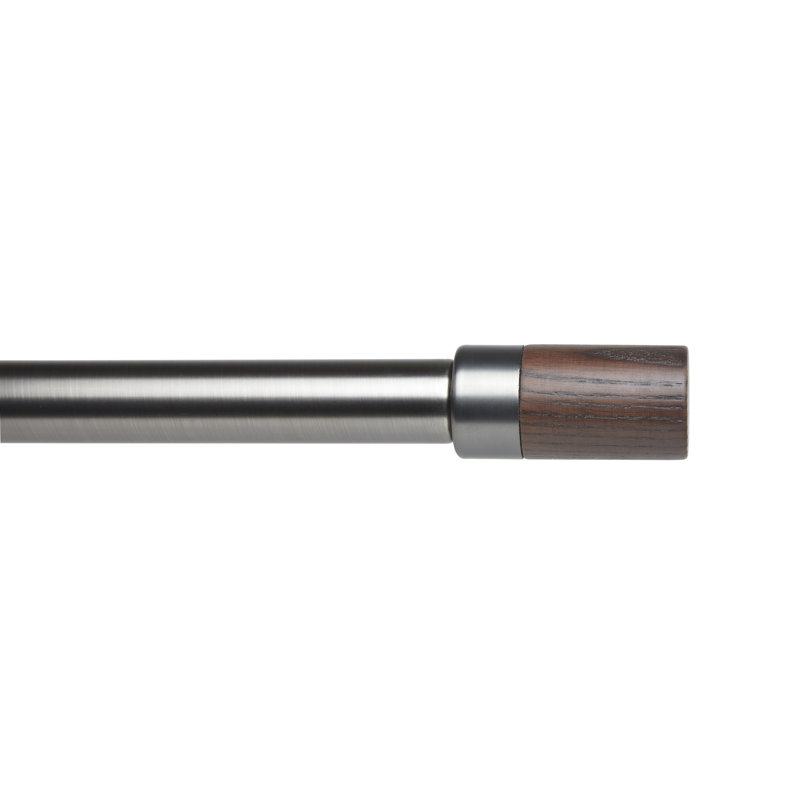 Gun Metal Adjustable Curtain Rod with Wooden Finials