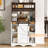 55.1" H Sideboard, Farmhouse Coffee Bar Cabinet With Storage Hutch, Rustic Kitchen Coffee Station With Charging Station & 6 Hooks, Buffet Cabinet With Sliding Barn Door & Adjustable Shelf-1650583155