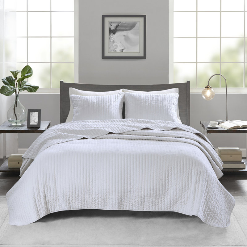 Courtepointe réversible blanche très grand / très grand - Microfibre et rembourrage de coton 3 pièces captivantes, Blanc