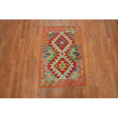 Tapis kilim à motif géométrique éclatant 2X3