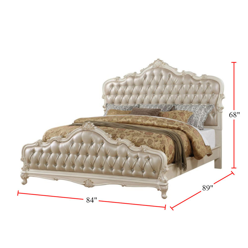 Lit standard capitonné Khiabet, Très grand lit Eastern, Or rose et blanc nacré