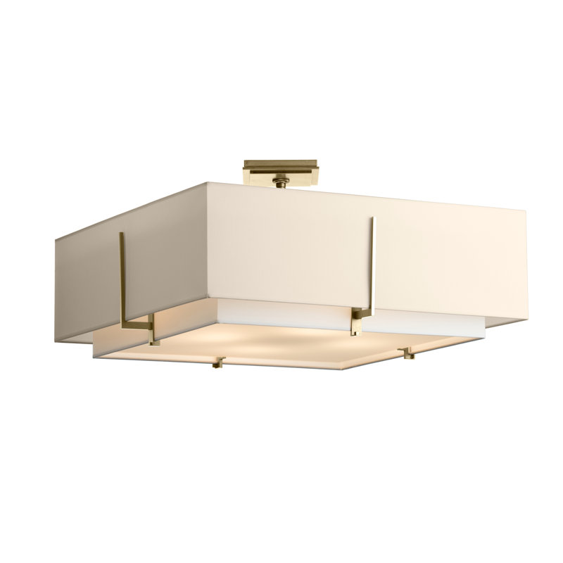 Exos Square Large Double Shade Semi Flush Mount, Oil Rubbed Bronze, Flax
