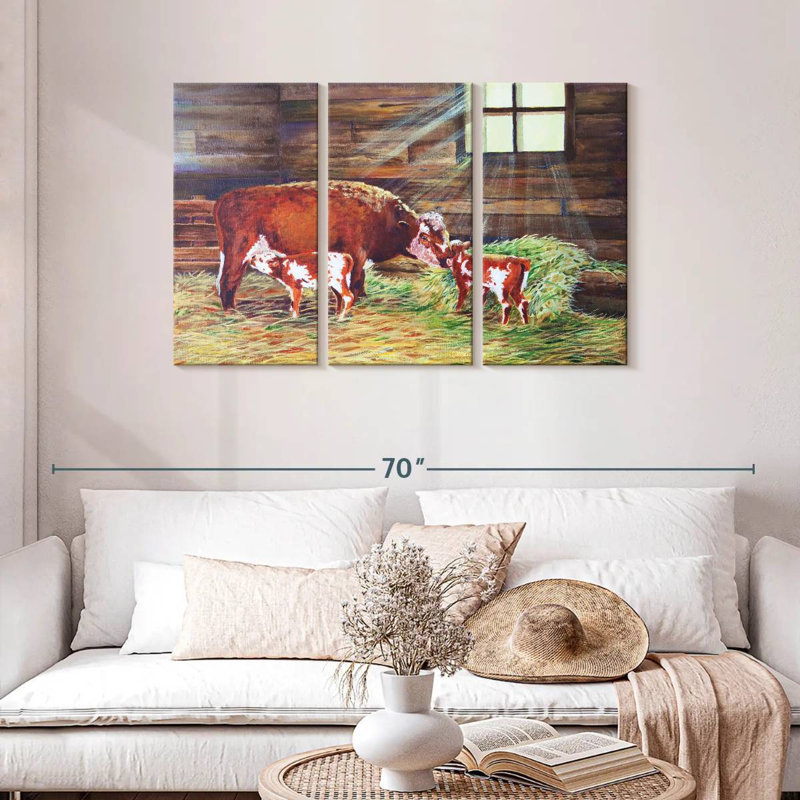 Peinture de famille de bovins, H 28 po x l 45 po
