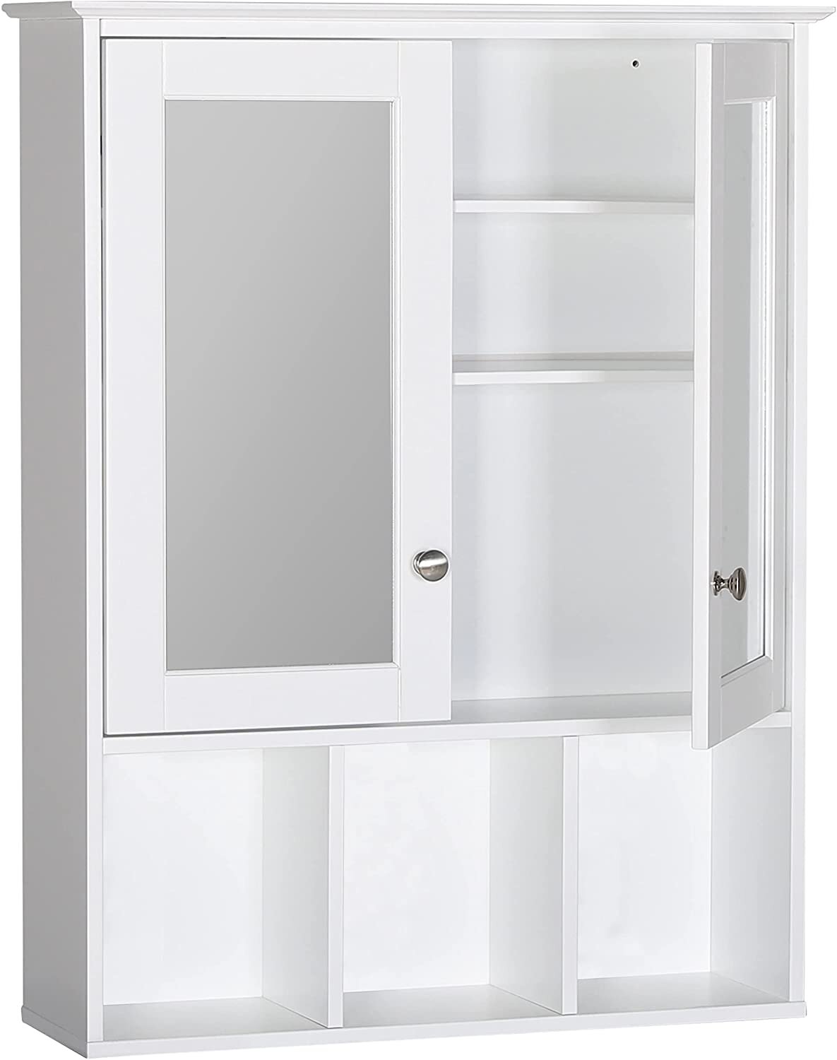 Winston Porter Bathroom Cabinet Wall Mounted White Designer Bathroom Wall  Cabinet Medicine Cabinet With Double Shutter Doors 3 Tier Adjustable Shelf  With Towel Rack - ShopStyle