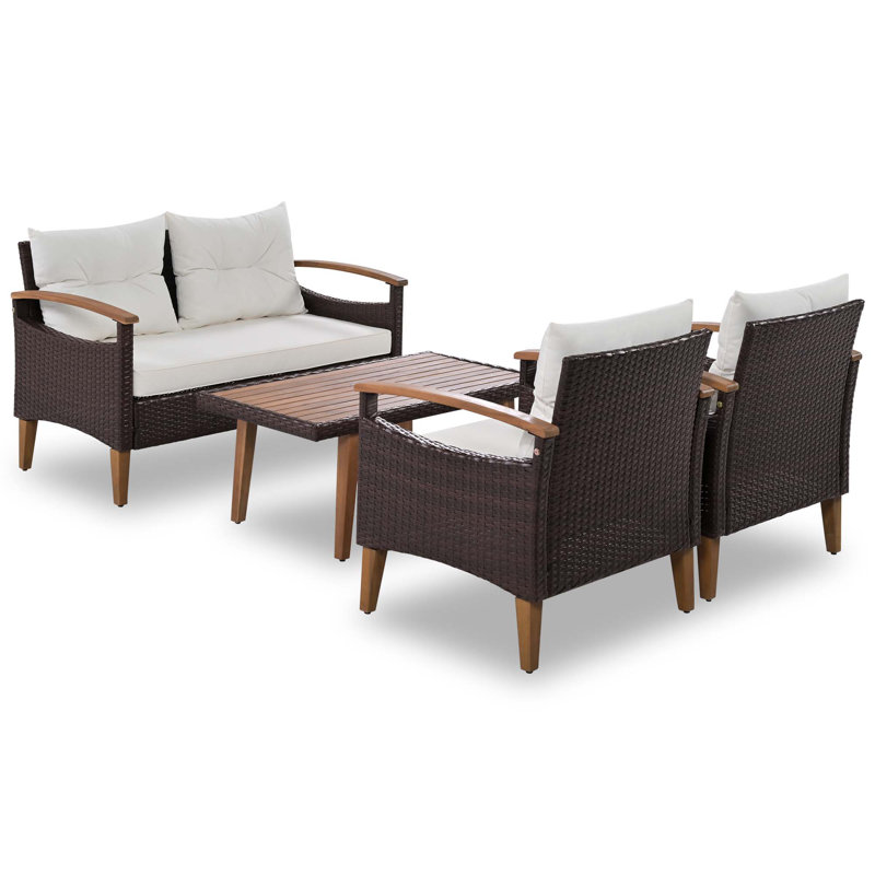Ensemble de canapé d'extérieur en rotin PE, Beige