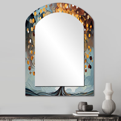 Jaune majestueux auvent majestueux - arbre, miroir mural unique, miroir asymétrique traditionnel, impression d'art en métal