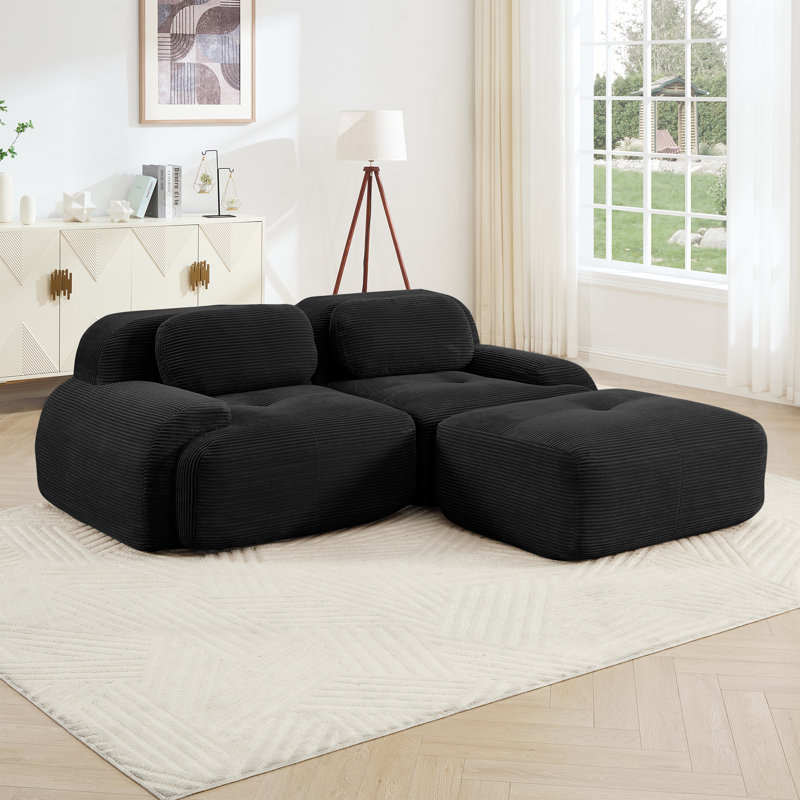 Boneless 82'' L Shape Sofa, Corduroy Sofa, Living Room Set, For Living Rooms Bedrooms, Black