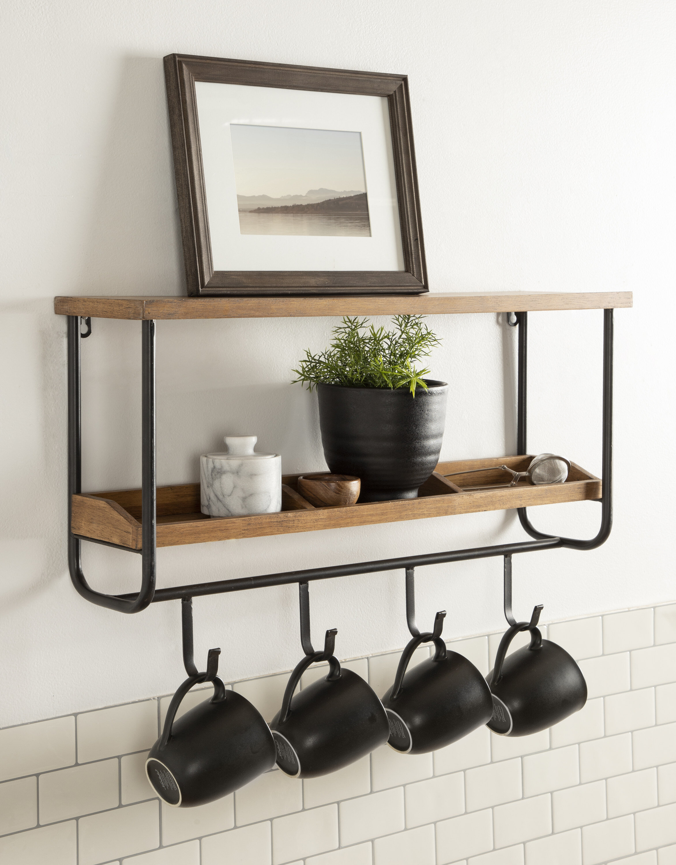 Malcolm Entryway Wall Shelf with Hooks