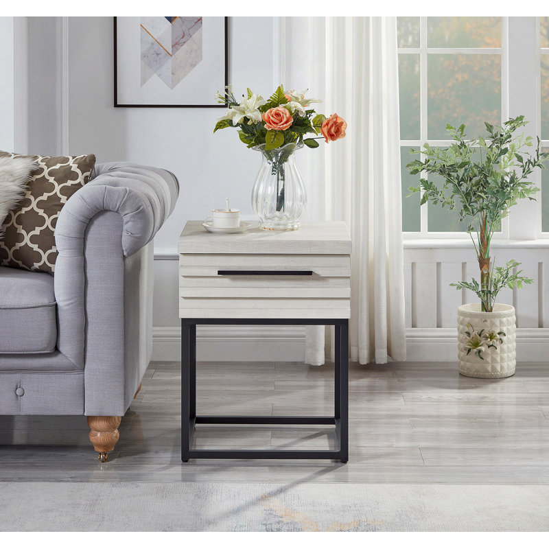 Storage End Table, White