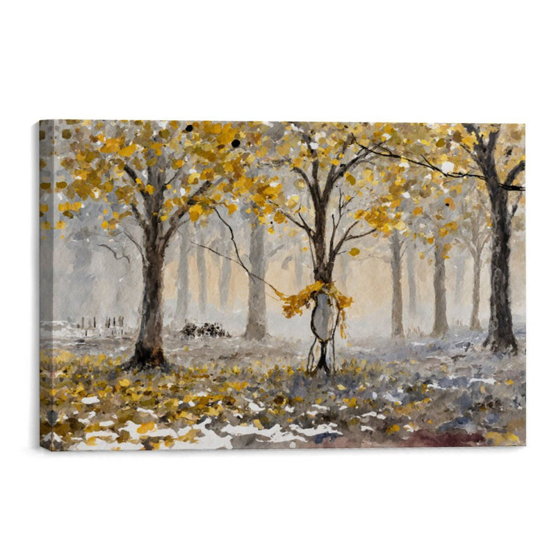Peinture murale de scène d'automne jaune 24 po x 18 po pour décor de foyer d'entrée