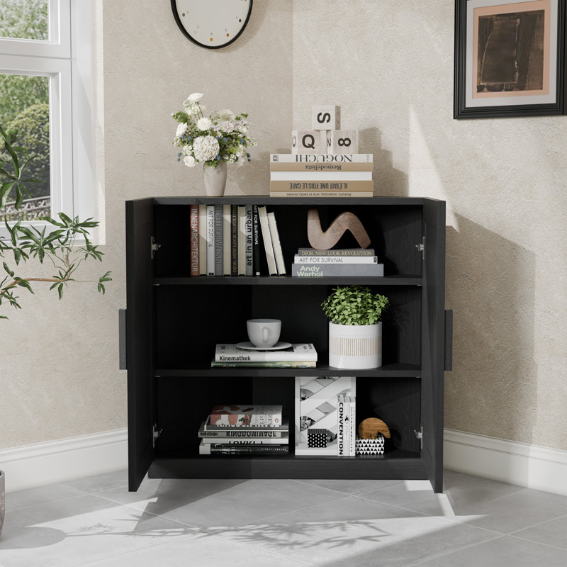 31" H X 31" L Modern 2-Door Corner Accent Cabinet Sideboard Wine Cabinet with Adjustable Shelves for Living Room Bedroom