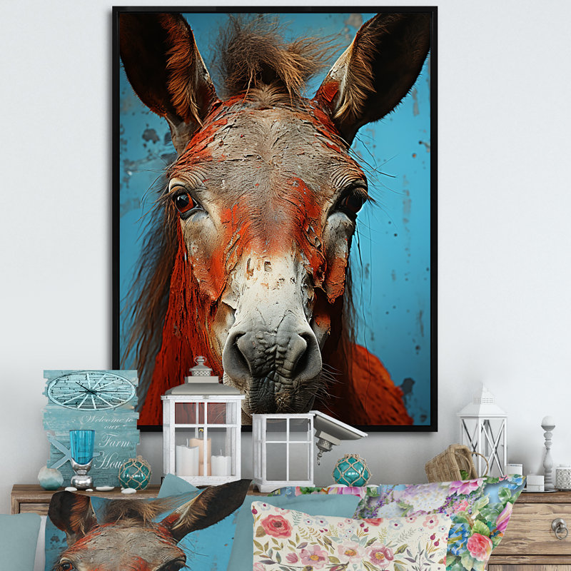 Âne Burros Blues - âne, art mural, Cadre flottant noir, H 20 po x l 12 po