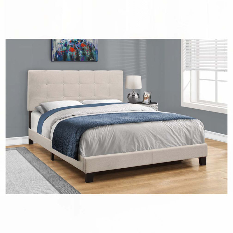 Lit plateforme en tissu d'ameublement, Beige, Grand lit