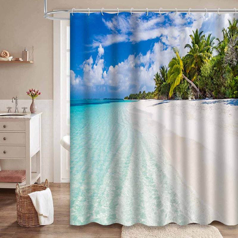 Rideau de douche avec 12 crochets Beach, L 72 po x l 78 po