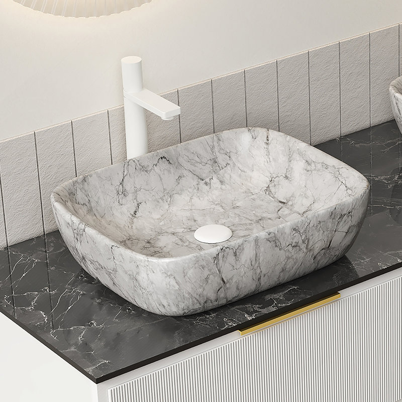 Lavabo de salle de bain en céramique 19 po sans armoire, marbre blanc Volakas