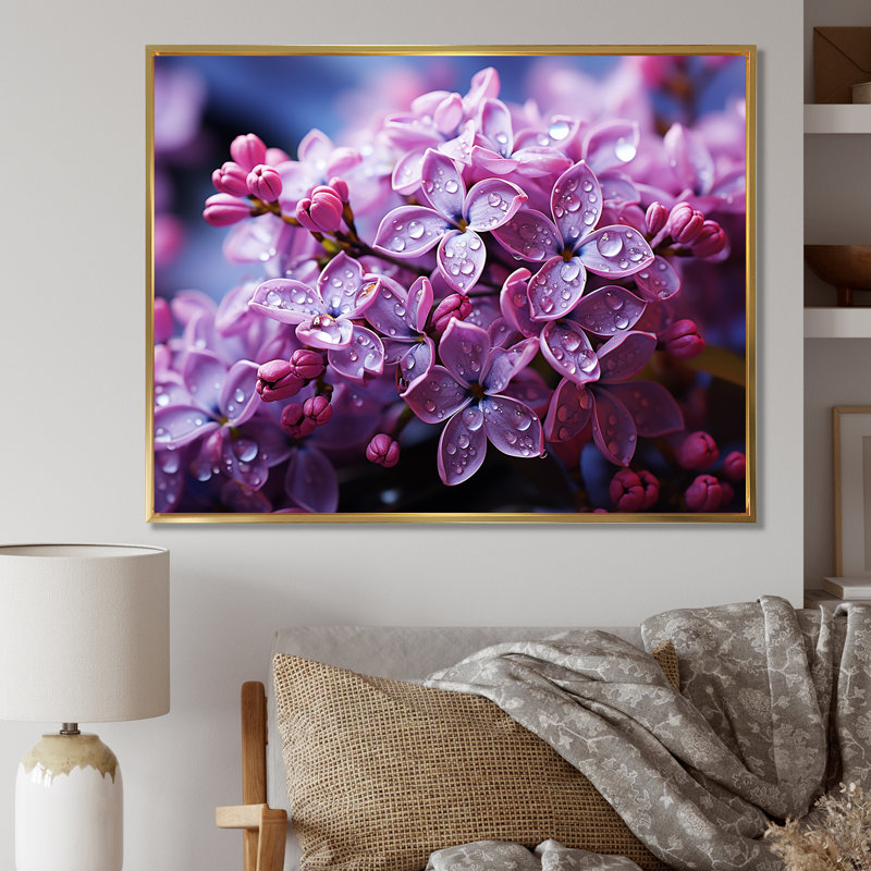 «Pink Lilacs Photo Harmony I» sur toile, Cadre flottant doré, H 16 po x l 32 po x P 1 po