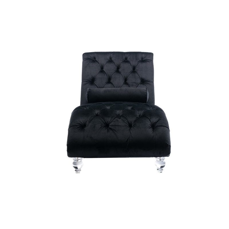 Leisure Concubine Sofa With Acrylic Feet Sleeper Chair Bedroom Chair Upholstered Chair, Black Velvet