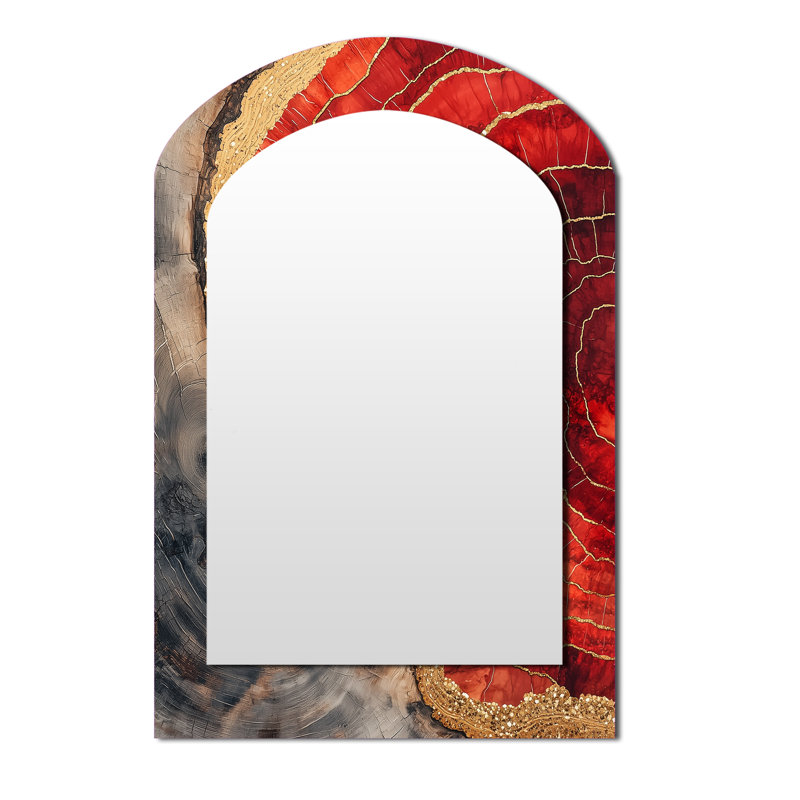 Cristaux de rubis et glissade sur bois Energy IV - miroir mural asymétrique unique, 43 po x 33 po