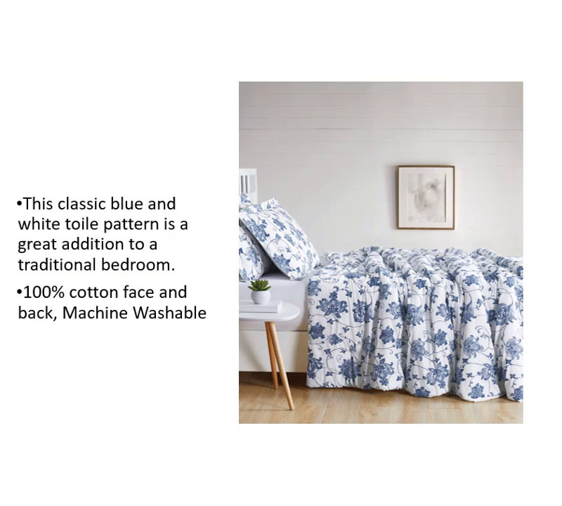 King Blue and White Cotton Comforter Set