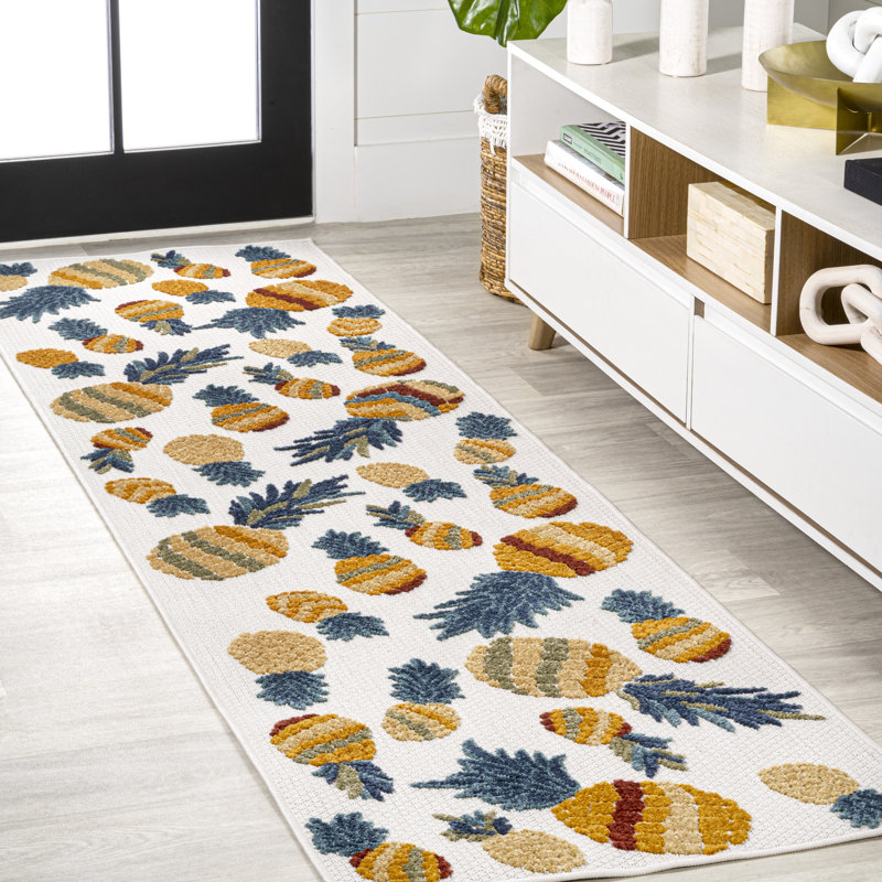 Randalstown Bold Pineapple High-Low Orange/Navy Indoor/Outdoor Rug, Rectangle 4' x 6'