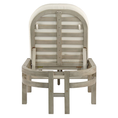 78"L Acacia Solid Wood Patio Chaise Lounge, With Cushion And 5-Position Adjustable Arched Backrest, Curved Reclining Lounge Chair For Poolside, Deck Or Backyard