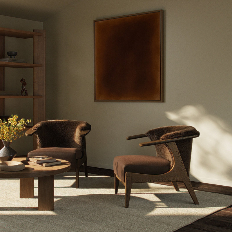 Fabian Chair-Cream Shearling, Ochre Shearling, Fawn Oak