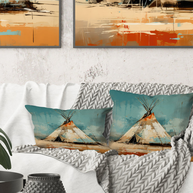 Coussin Turquoise Beige, H 12 po x l 20 po