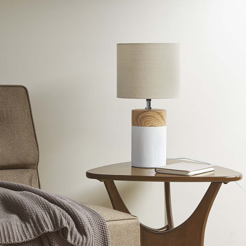 Textured Table Lamp, White/Natural, Beige