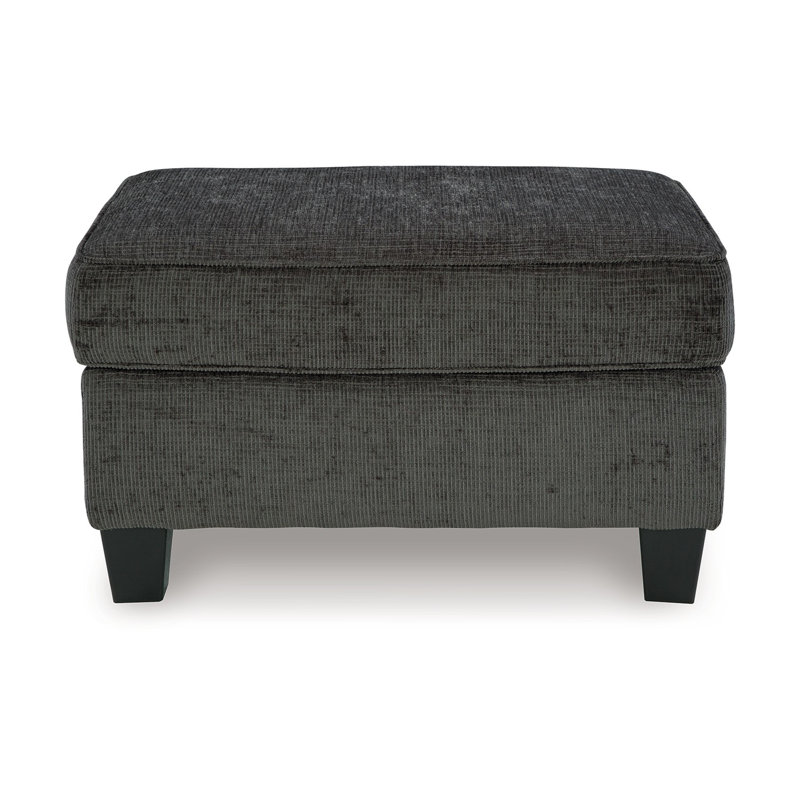 Erin Ottoman With Corner Block Frame, 33 Inch  Polyester, Dark Gray