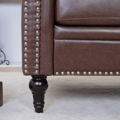 Chesterfield Tufted Faux Leather Club Chair with Nailhead Trim