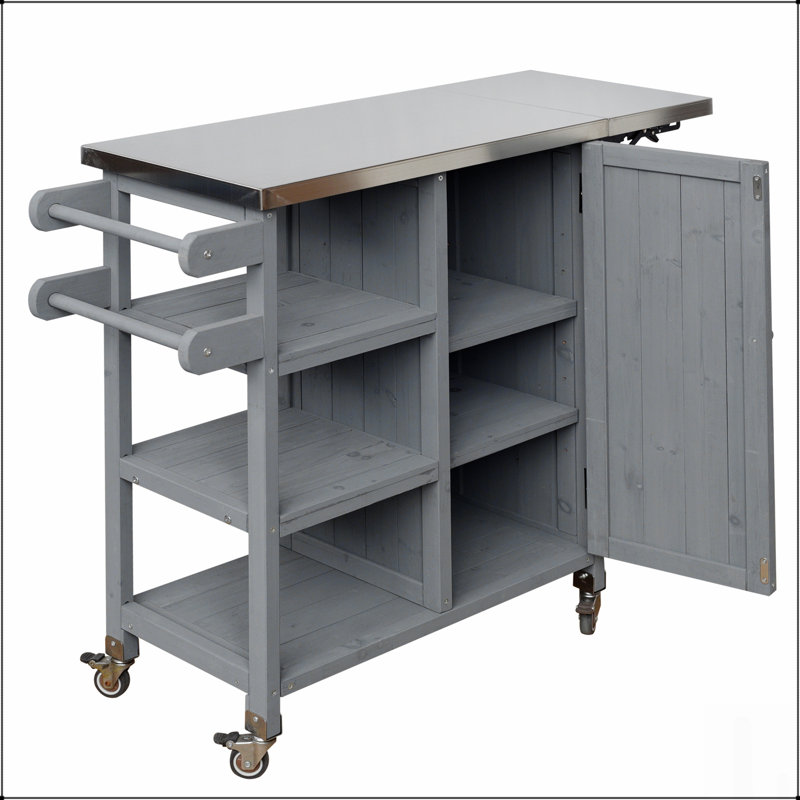 Îlot de cuisine pliable pour l'extérieur avec roulettes verrouillables, armoire de rangement et porte-serviettes pour l'extérieur et le patio, gris