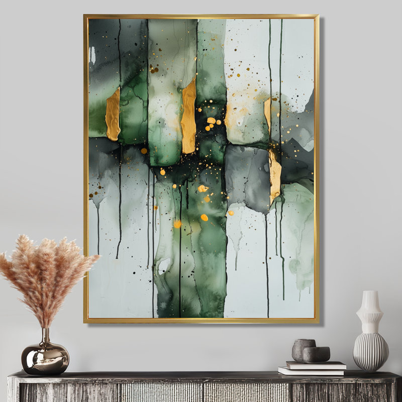 Impressions sur toile Gertz Gold Green Ethereal, H 32 po x l 24 po, Reproduction avec cadre flottant, Doré