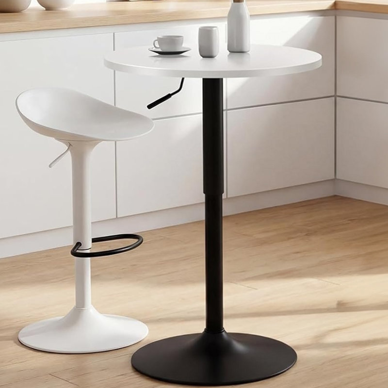 Tables de salle à manger rondes modernes de 23,6 po, tables à piédestal à hauteur réglable pour cuisine, 1, White
