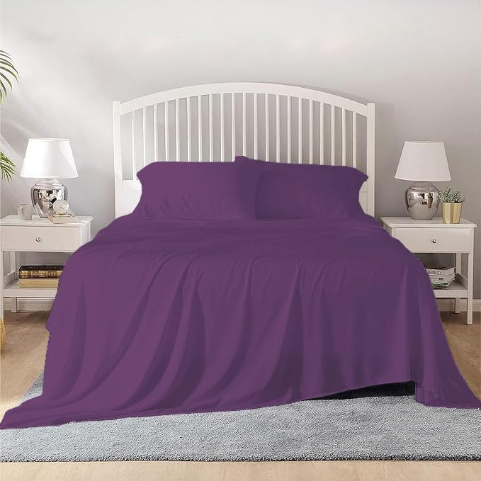 100% Egyptian Cotton Full XL Size Sheet Set 1000 Thread Count Luxury Ultra Soft Bed Sheets Fits Mattress Upto 18" Inch Deep Pocket, Full XL Size - Plum Solid