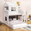 Lit superposé double en bois avec maisonnette en bois-1679415949