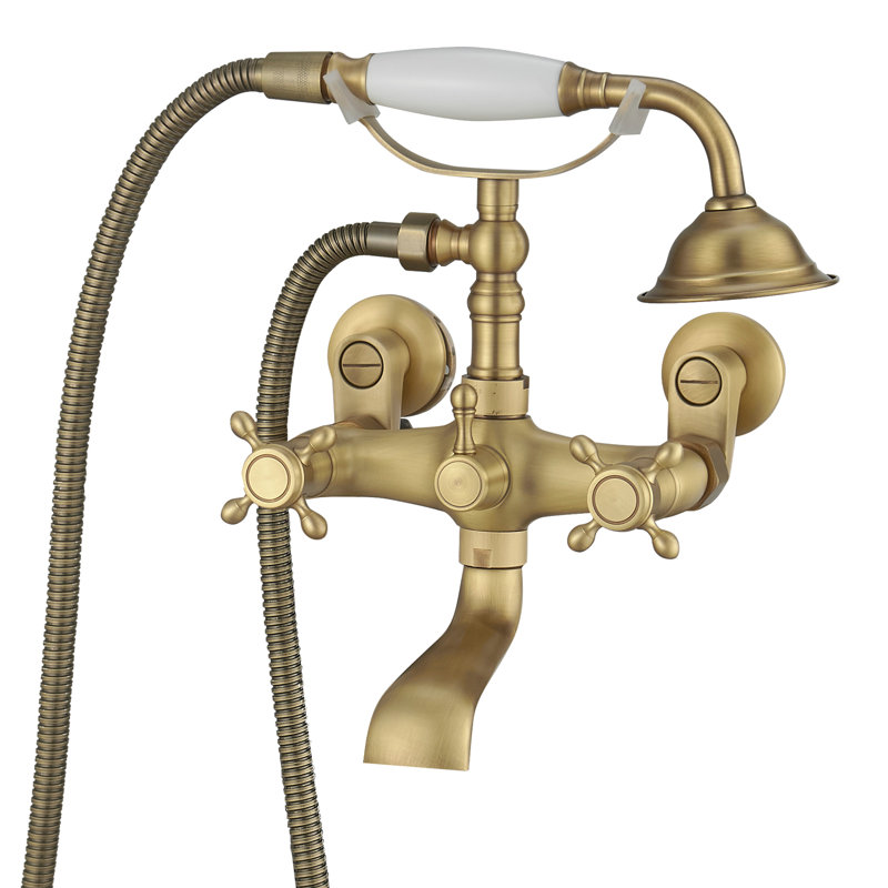 2 Handle Wall Mounted Clawfoot Tub Faucet, Antique Copper