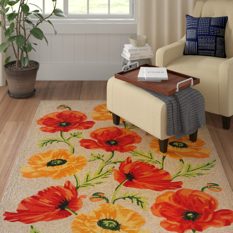 Carbonell Hand Tufted Floral Indoor / Outdoor Rug, Rectangle 2' x 3'