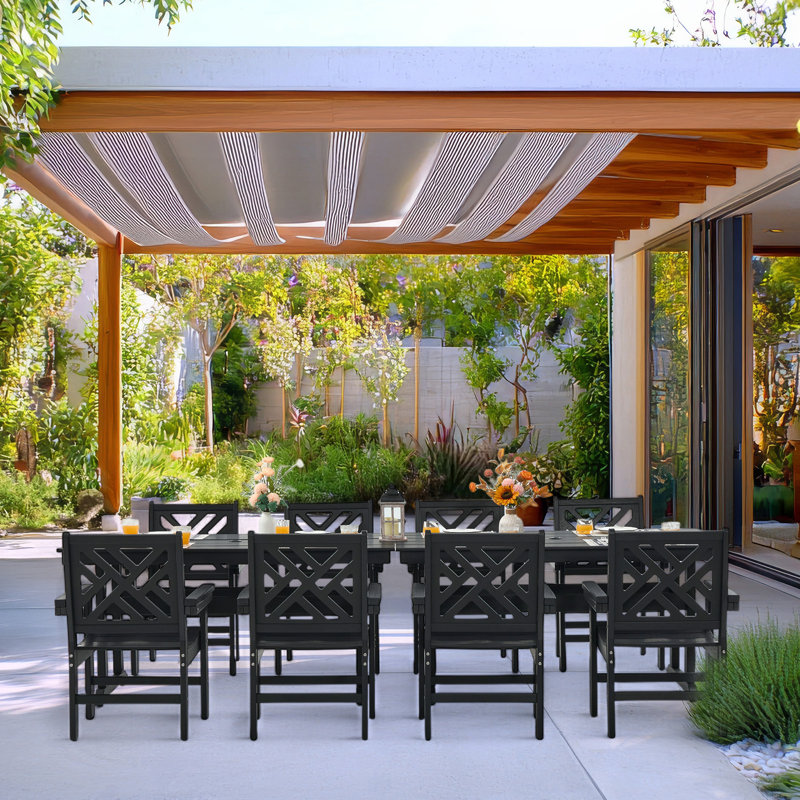 All-weather Hdpe Patio Dining Set With Umbrella Hole, 8
