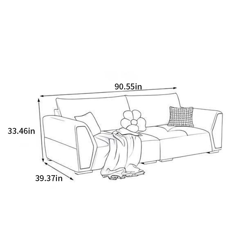 Log cream style cloth sofa modern simple, 33.46" H x 90.55" W x 39.37" D