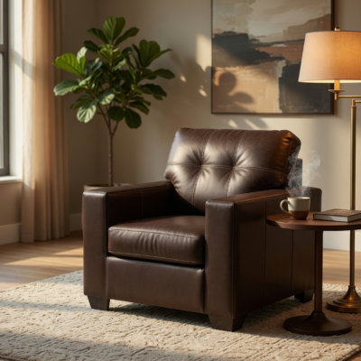 Fauteuil Orion, coussin moderne capitonné en simili cuir