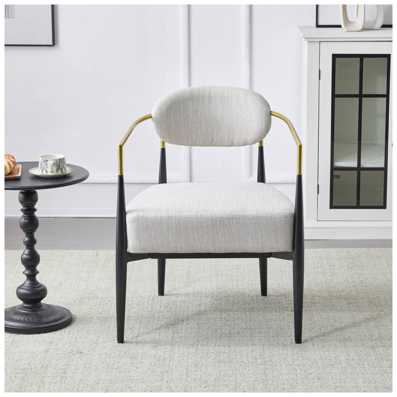 Fauteuil d'appoint rembourré de style moderne Mid-Century avec pieds fuselés et siège à ressorts ensachés, Navy Fabric, Black