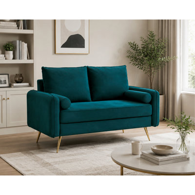 Causeuse moderne en velours à 2 places, canapé à garniture cloutée avec pieds en métal, canapé rembourré compact pour salon d'appoint, causeuse Just
