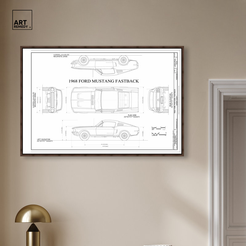 Décoration murale Mustang Fastback, reproduction d'art sur toile encadrée par Art Remedy, cadre noyer, 45 x 30, 31"H x 46"W