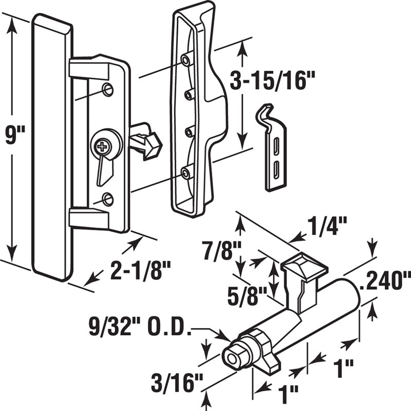 Prime-Line Sliding Glass Door Handle Set, 3-15/16 in., Diecast and Wood, Black (Single Pack)