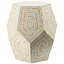 Hexagonal Capes Stool Of 18X18x21 Inches, Cream And Yellow Tones, Inlay Details, Diamond Forms, Employed As Or Side Table With Shades, Highlights, Acting A