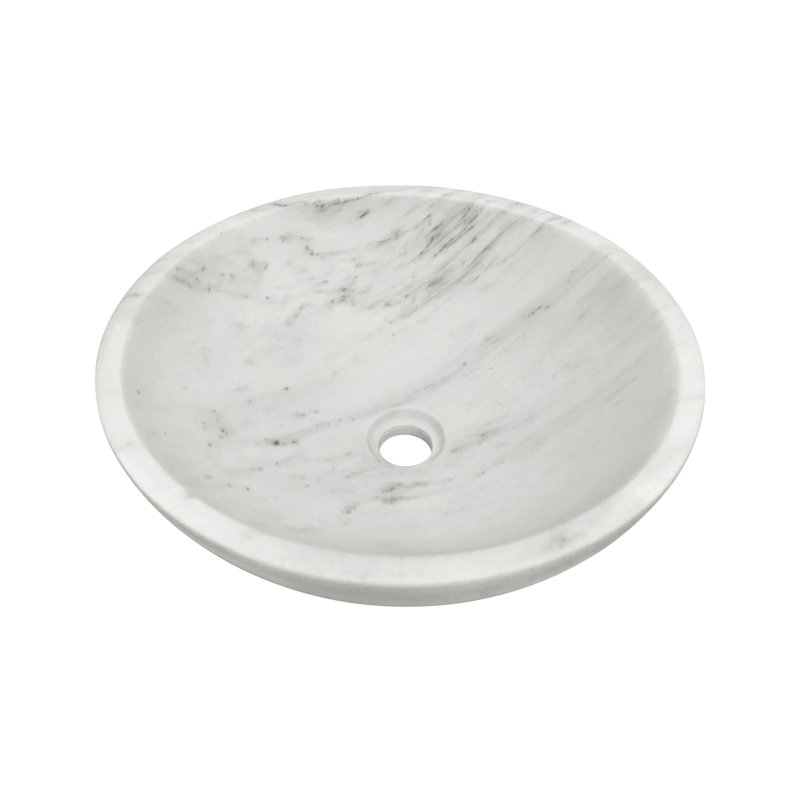 Circular Natural Stone Bathroom Vessel Sink with Semi-Polished Finish for Modern Vanity Countertops, White