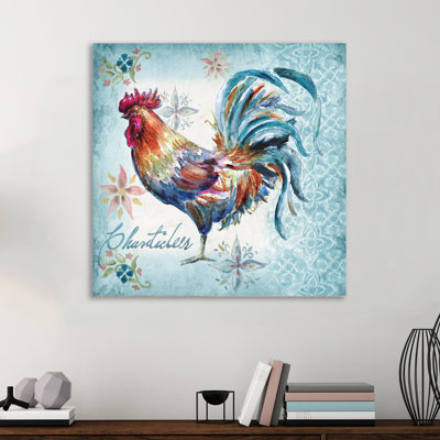 « coq : chanticleer », reproduction de peinture à l’aquarelle sur toile tendue