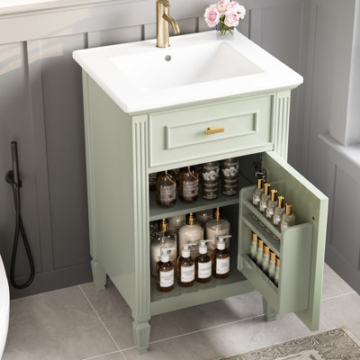 20 - Inch Bathroom Vanity With Sink, Functional Storage, Soft Close Hinges, And Easy Assembly For Small Urban Bathrooms Solid Wood Legs, Construction Guest Baths In Spaces