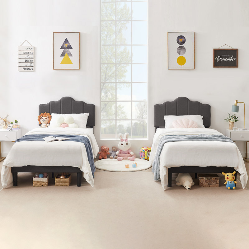 Ensemble de 2 lits simples tapissier à tête de lit ajustable, Gris