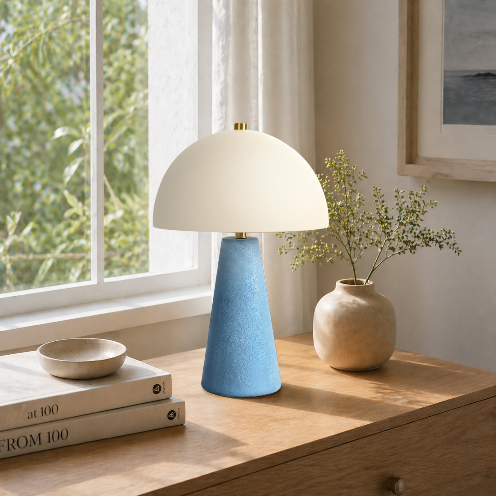 Fistes Ceramic Bedside Lamp, Blue/Beige